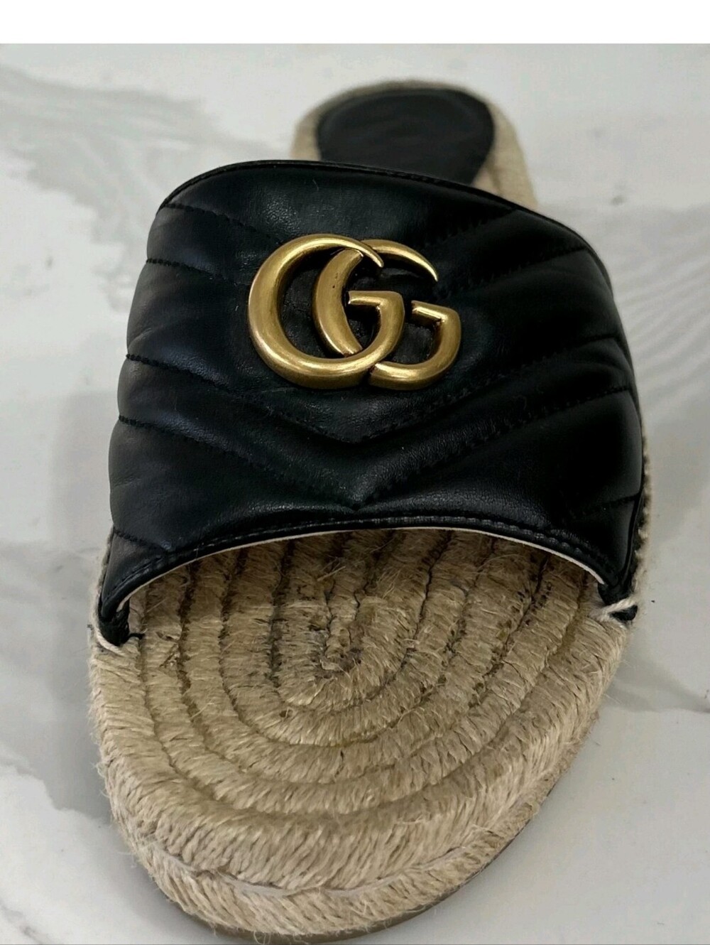 GUCCI Black Nappa Matelasse Gold GG Marmont Espadrille Slide Sandals 10 US = 41 - Picture 9 of 15